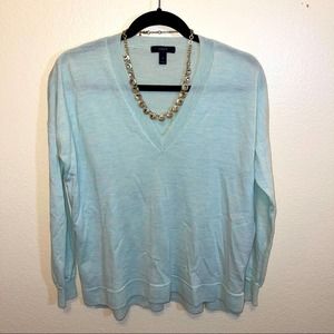 J. Crew Mint Green Solid Merino Wool V Neck Long Sleeve Sweater Jumper Small